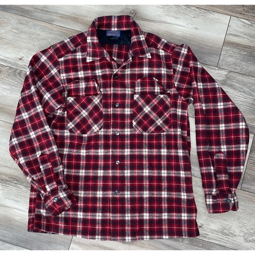 Pendleton Board Shirt Mens M Red Plaid 100% Virgin Wool Made in USA Vintage 60's